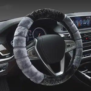 Winter Super Soft Plush Creative stitching Car Steering Wheel Cover Universal,Warm Faux Fur Auto Handlebar on the Steering-Wheel