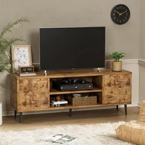 Flamaker 65 Inch TV Stand with Storage - Modern Particle Board Console Table for Living Room, Custom Molding, Spacious Top, Open Shelves, Steel Legs