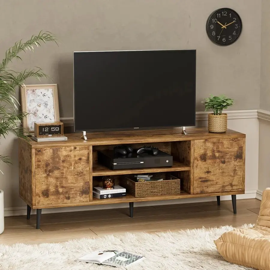 Sturdy 65/70-Inch Freestanding Modern Metal TV Stand - Indoor Furniture Media Console with Custom Molds, Open Shelves, Storage Cabinet, Other Storage Space for Living Room Home Entertainment Center, 65/70 Inches