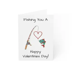 Fishing You A Happy Valentines Day Greeting Card | Fishing Heart Valentine