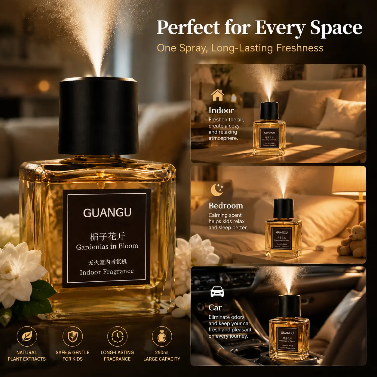 Home Fragrance Spray 250ml, Luxury Air Freshener for Room, Long Lasting Scented Mist, Essential Oil Aroma Diffuser, Indoor Perfume Spray for Home Bedroom Living Room Bathroom Car Office, Birthday Christmas Gift