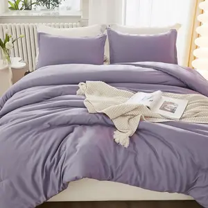 Grayish Lavender Purple Comforter Queen Size, 3 Lightweight Comforter, Fluffy (90x90In Comforter  2 Pillowcases)