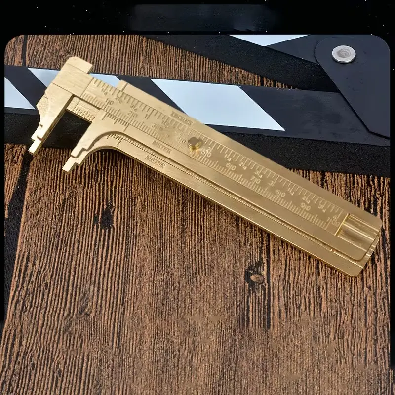 Mini Vernier Caliper 100mm, Brass Construction Pocket Size, Dual Scale, Copper Material, Metric and Imperial Measurements, Portable Design Precision Tool, Calipers Measuring Tool
