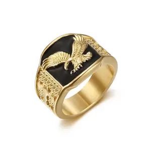 ORPHIC Men's 316L Stainless Steel Flying Eagle Ring - American Bald Eagle Wing Design, Hip-Hop Punk Vintage Band, Father's Day Gift Body Jewelry