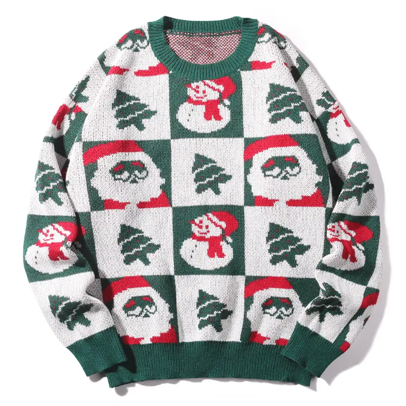 Men's Casual Festive Menswear Knitwear Top - Loose-Fit, Drop Shoulders, Long Sleeve, Crew Neck Pullover, Tops