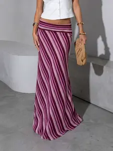 Striped Maxi Skirt Women High Waisted Long Skirt Slim Fit Bodycon Flowy Bohemian Casual Chic Summer Vacation Beach Resort Wear Elegant Pink Striped Skirt Boho