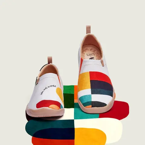 UIN Toledo I Women's Casual Art Travel Pull-On Walking Shoes - Hold That Color, EVA Sole, Flexible, Geometric, Slip-Resistant, Ortholite, Comfortable Slip-Ons, Lightweight Footwear
