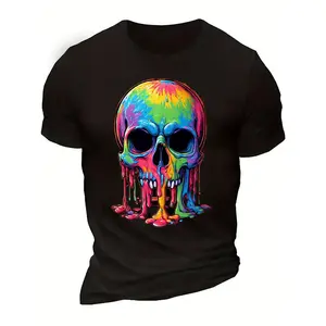 Psychedelic Melting Skull Tie-Dye T-Shirt - Vibrant Rainbow Skull Print with Dripping Colors, Soft Breathable Crew Tee Men  Women, Unisex Casual Music ls, ween, Coerts, Birthdays  Events