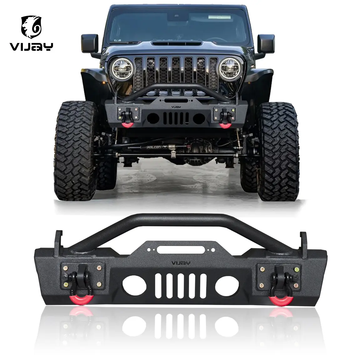 Vijay Stubby Front Bumper W/Winch Plate&LEDs For 2007-2024 Jeep Wrangler JK/JL/JT