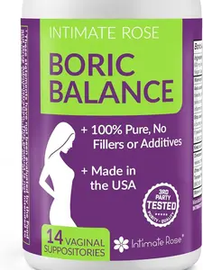 Intimate Rose Boric Acid Vaginal Suppositories, 14 Count for Feminine Deodorizing & Freshness - Vegan Capsules
