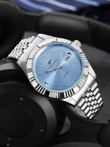 RICECGO 1pc Men's Quartz Watch, Arabic Numerals, Durable Stainless Steel Strap, Stylish and Versatile Accessory, Glow-in-the-Dark Hands and Date Function, Suitable for Any Occasion, with Box!