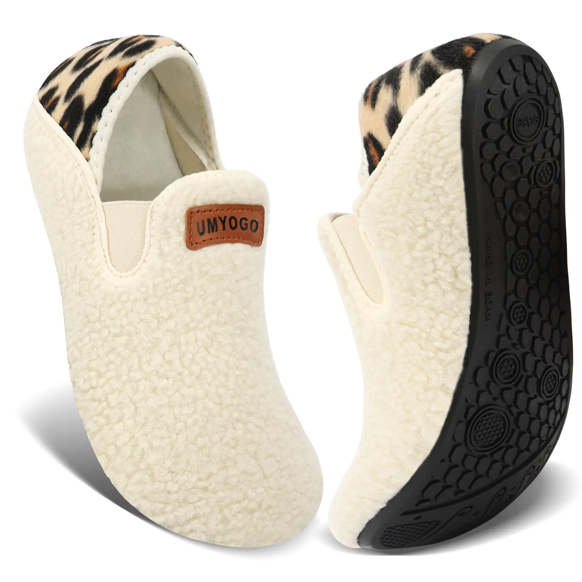 UMYOGO Fleece House Slippers for Women and Men, Warm Closed Toe Slip On Shoes with Non Slip Rubber Sole for Home and Indoor Wear