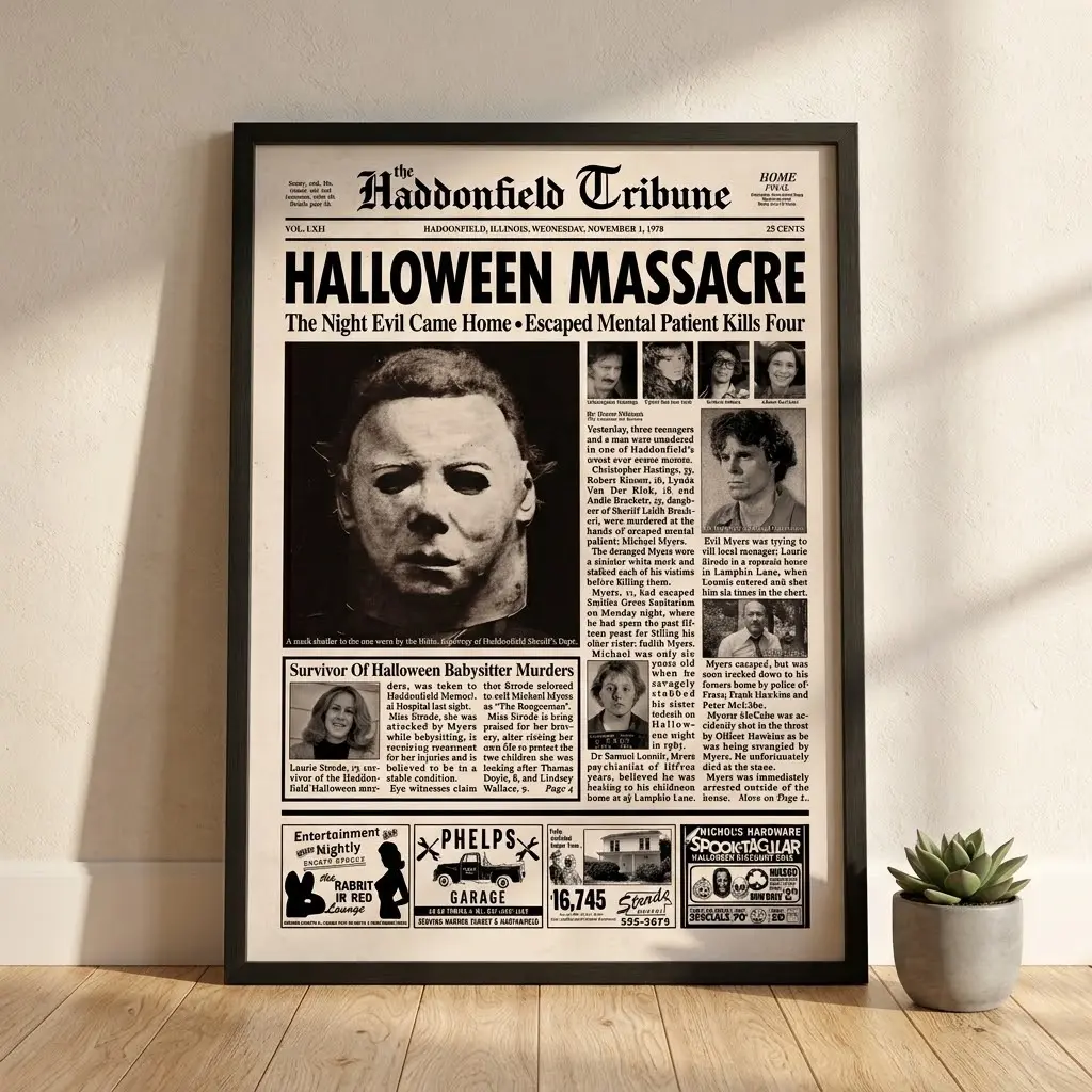 Halloween Haddonfield Tribune Newspaper Poster Print