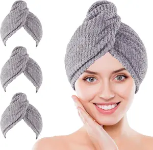 Fairy Decor Microfiber Hair Towel Wrap 3 Pack Gray Plaid Design Soft Absorbent Fast Drying Hair Drying Towel Shower Cap Hair Accessories for Women Anti Frizz
