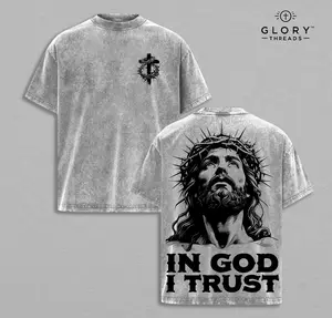 "IN GOD I TRUST" Jesus Crown of Thorns God Apparel Tee Washed, Easter T-Shirt, Jesus T-Shirt, Easter Streetwear, Christian Apparel Graphic Tees, Gym Pump Cover ,  Church Outfit