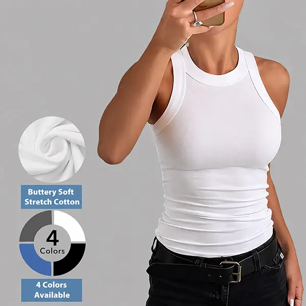 Flamingals Solid Rib-Knit Round Neck Tank Top Womenswear