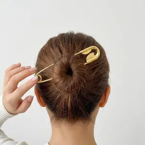 2 Pack Metal French Hair Pin for Women, Safety Pin Hair Clip for Styling, Personality & Durable Hair Pins for Buns, Updos, Twist, Professional Hair Styling Accessories（Gold-GunBlack）