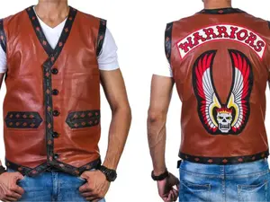 The Warriors Handmade Movie Stylish Vest Leather Jacket Bike Riders Halloween Costume Menswear Checked Original Pockets