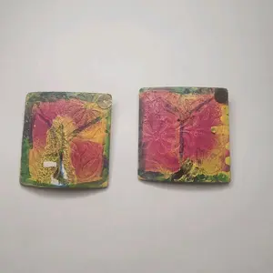 Abstract Wooden Handpainted Earrings - Colorful Square Design Handcrafted Artistic Jewelry Pieces 2x2x2 Inches Waterproof Stud Earrings