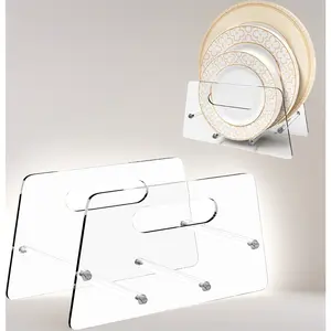Acrylic Disposable Plate Storage Rack Transparent Plate Organizer Holder Suitable for 5-12 Inch Plates Home Kitchen Cabinet RV Outdoor Use
