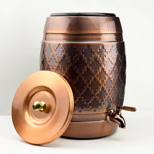 2-Gallon Pure Copper Water Dispenser with Tap | Handcrafted Ayurvedic Copper Water Tank for Healthy Drinking Water | Home & Kitchen Wellness Storage Container