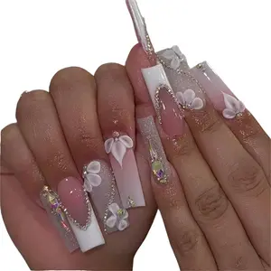 【Pastel Floral Rhinestone】Pink Floral Rhinestone Nails | Feminine Glam Dreamy Pink Flower Crystal Nails | Elegant Vibe Pastel Floral Glitter Nails | Girly Chic Fairy - Like Pink Floral Crystal Nails | Magical Glam luckyseasonnails