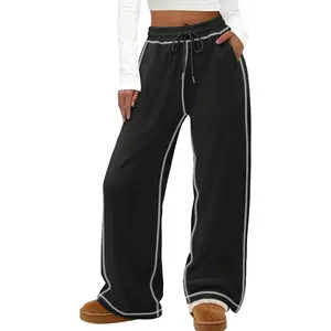 Women Sweatpants Wide Leg Straight Drawstring Teen Girl Fall Jogging Soft Lounge Athletic Pajama Joggers