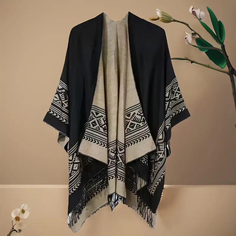 Elegant Boho-Chic Tassel Decor Scarf Shawl - Thick, Soft, Windproof, Geometric Print | Ideal for Fall/Winter Outdoor Leisure, Cloth Shawls, Decorative Accessory Shawls