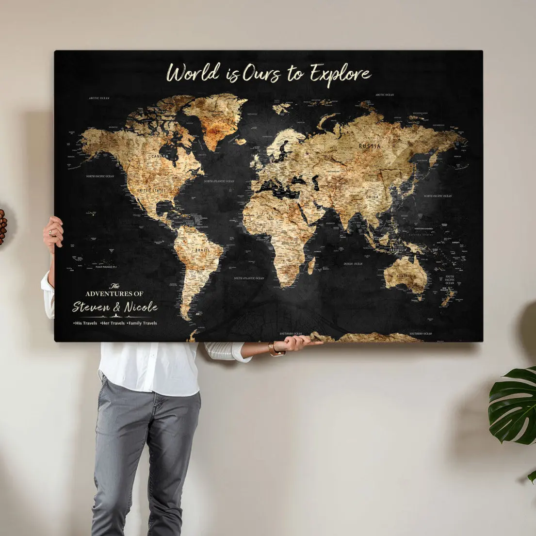 Framed Personalized Push Pin World Map – Custom Travel