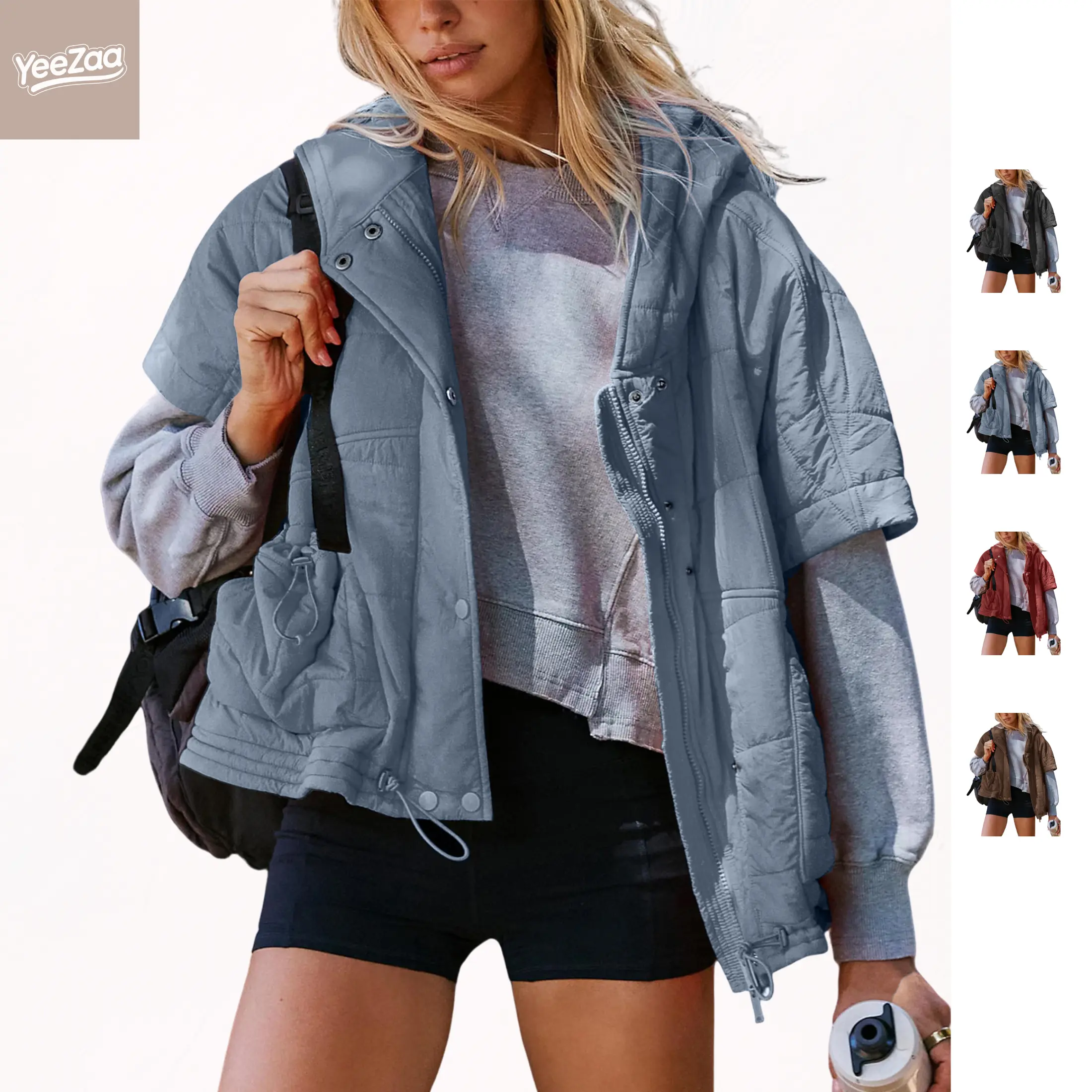 YeeZaa Quilted Puffer Vest for Women Casual Hooded Short Sleeves Padded Jacket Lightweight Water-Resistant Vests Warm Outerwear with Pockets 2026 Fall Winter Fashion