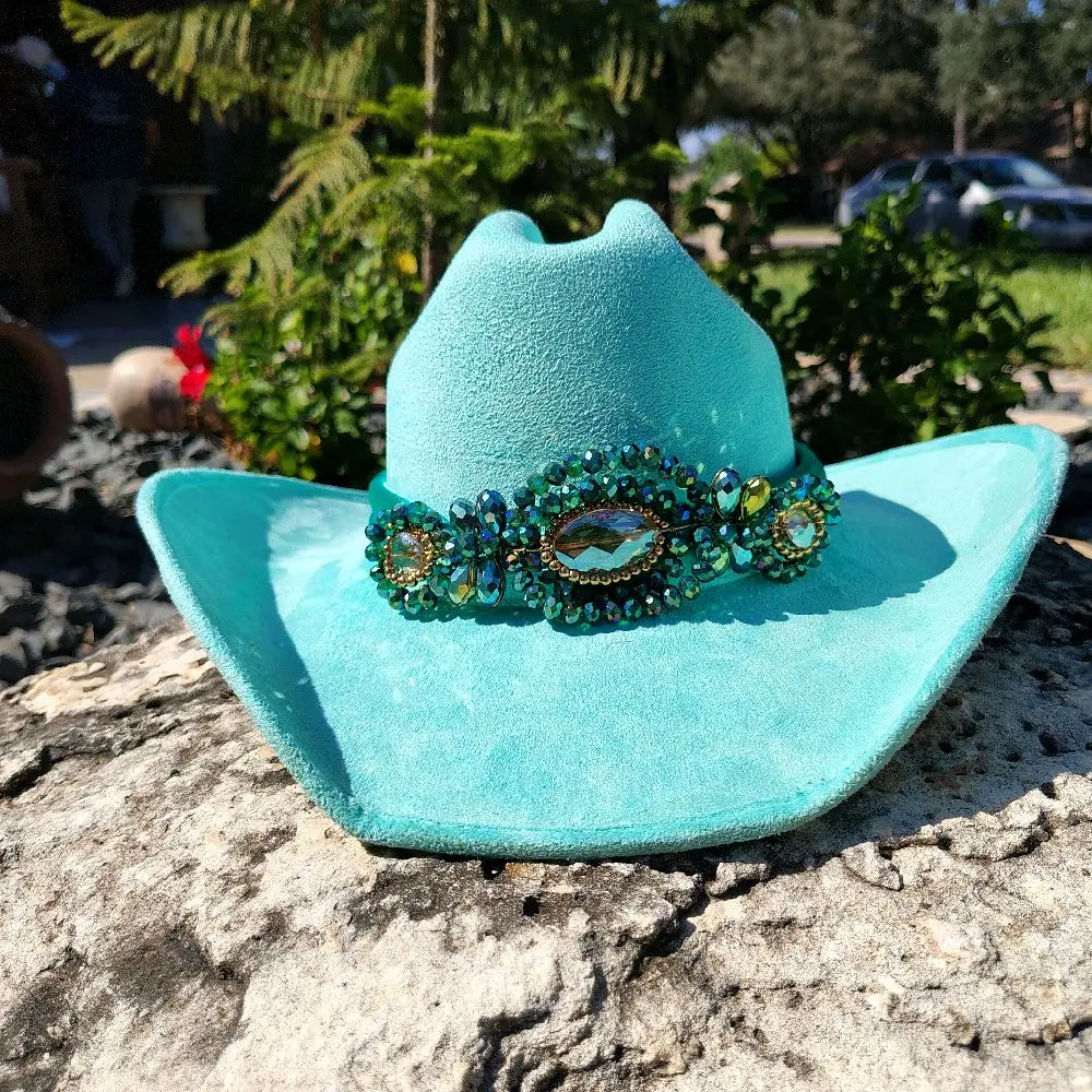 Texana para Dama Turquoise Cowboy Hat with Beaded Band for Women's Fashion