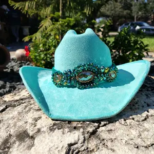 Texana para Dama Turquoise Cowboy Hat with Beaded Band for Women's Fashion