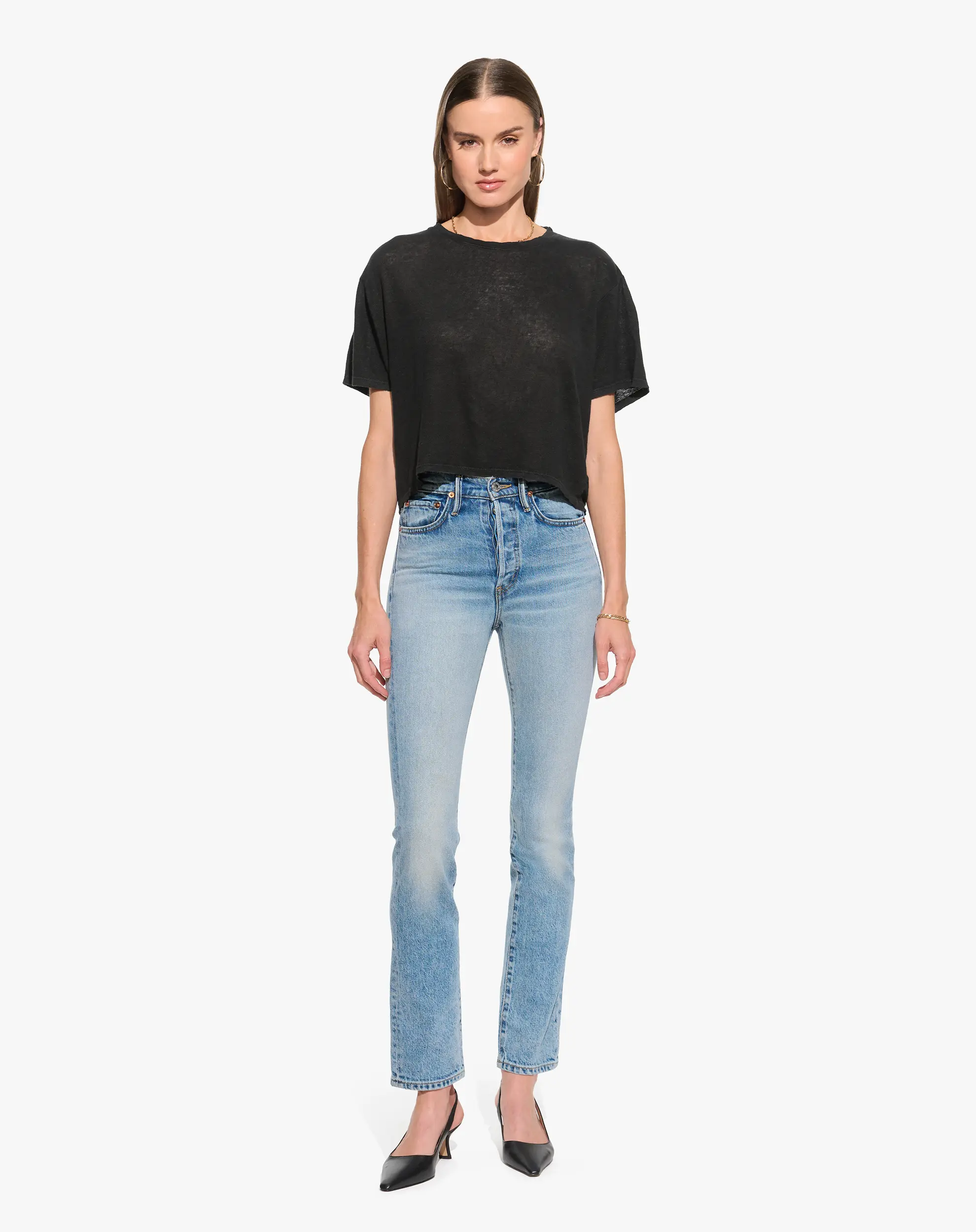 High-Rise Straight Leg Jean Pants - Lindsey Style in Breathable Stretch Cotton-Tencel, 5-Pocket Design for Casual Wear with Button Closure, Body Contouring, Basic, Shape Retention, Soft Denim Style, Evening, Comfy Style Jeans