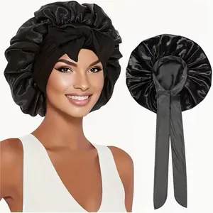 Large Satin Bow Sleep Cap, Smooth Breathable Design, Wide Brim Maternity Bath Hat, Beauty Hair Towel, Perfect Curl Protection, Night Use, Adjustable Satin Bonnet