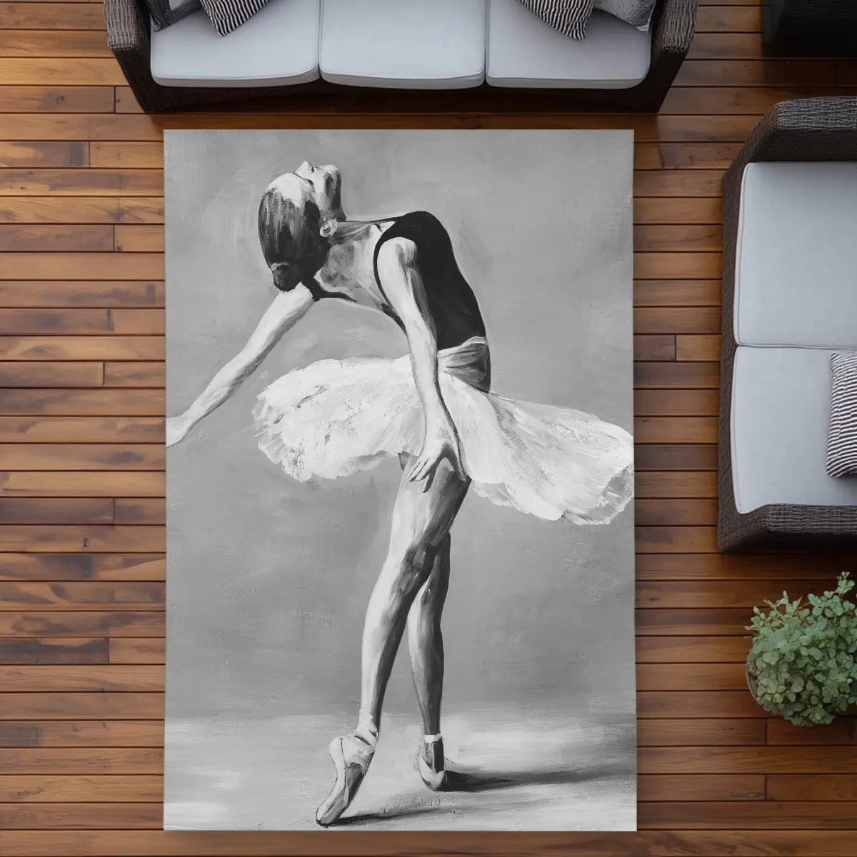 5x7 ft Rectangle Polyester Classical Ballet Dance Sport-Themed Area Rug, 360 Stand, Soft Durable Indoor/Home-Patio Carpet, Ballet Dancer Decor