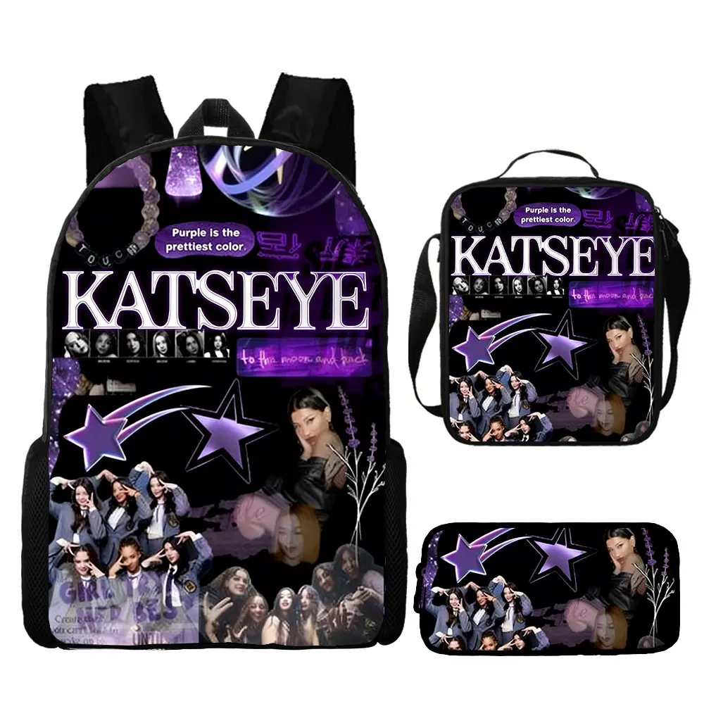 Katseye Kpop 3Pcs Backpack Combo Set, Fashion Printed School Backpack with Lunch Bag & Pencil Case, Back To School Supplies, Perfect Birthday & Holiday Gift for Teen Girls, Kpop Fans, Friends & Family