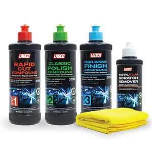 Lauco 3-Step Micro-Abrasives Scratch Removal Kit - 16oz Paint Correction Compounds, Silicone-Free Coat-Safe Swirl Corrector, Scratch Fixing High-Gloss Finisher, and Towel