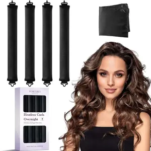 Heatless Curls Overnight Hair Curlers 4 Pcs No-Heat Curling Rod to Sleep In Velvet Hair Rollers with Satin Wrap