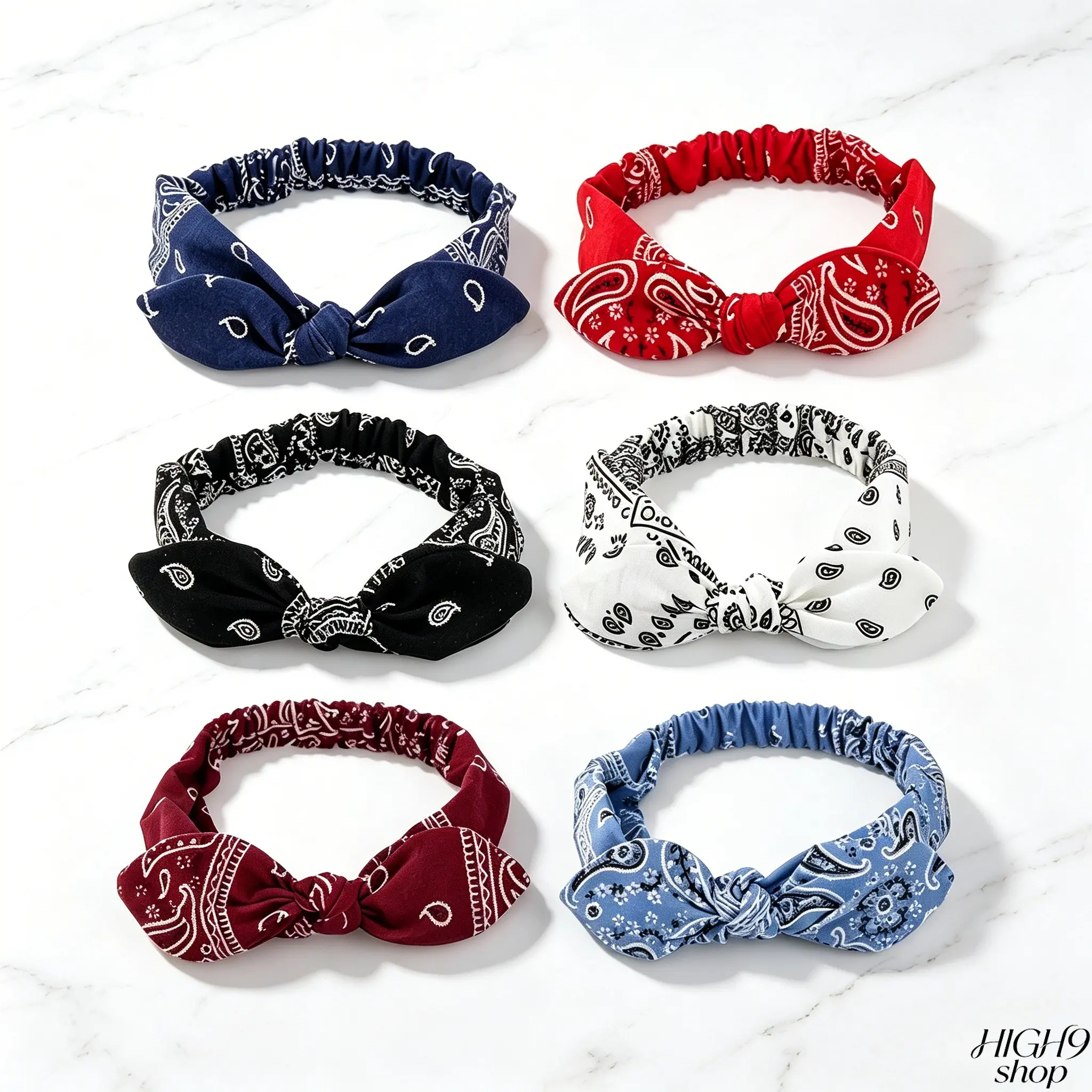 Women's 6-Pack Assorted Rabbit Ear Knot Wide Headband Set, Elastic Stretch Flexible Wire Hair Accessory, Adjustable Styling Headbands for Daily Casual Hairstyle Matching