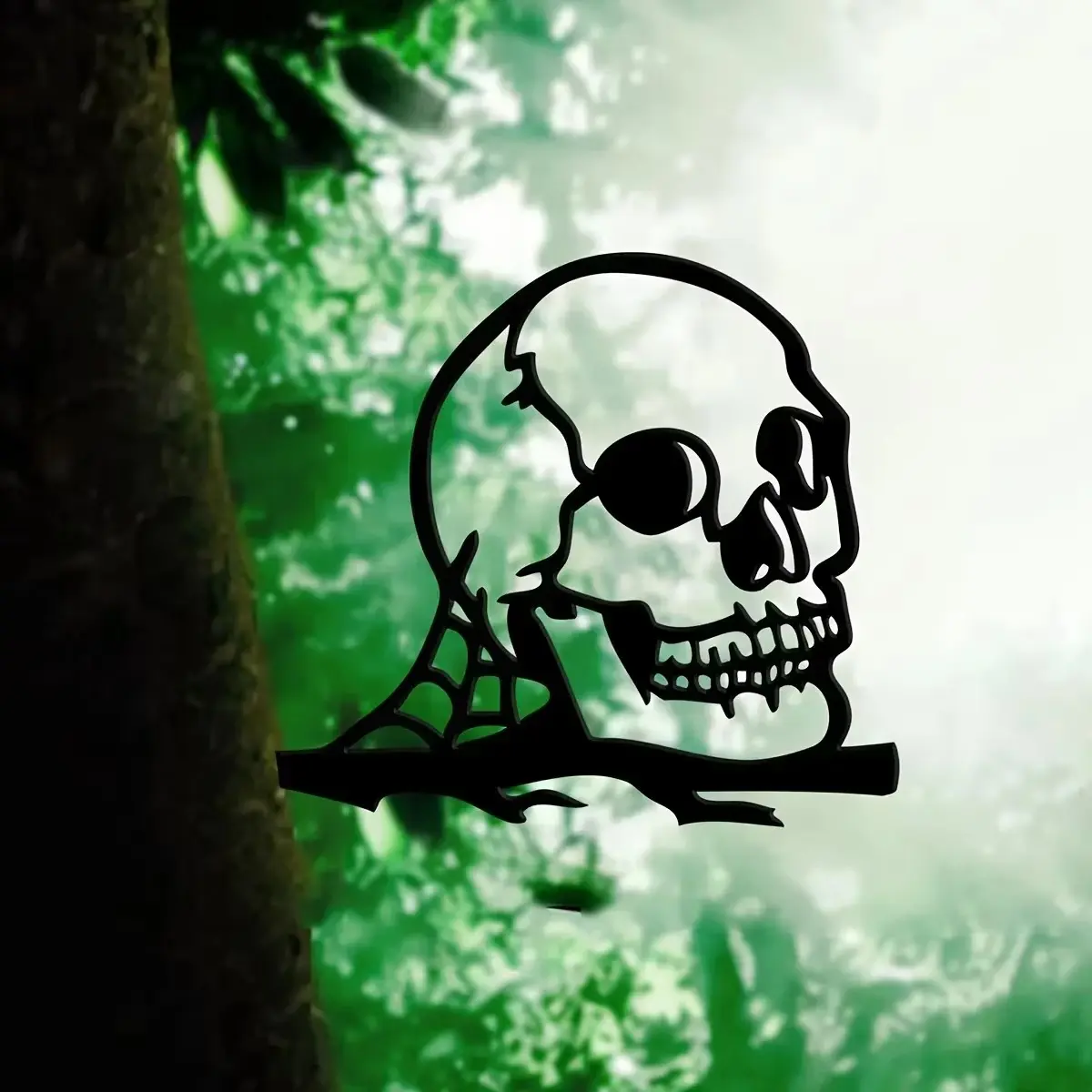 Spooky Halloween Skeleton Skull Steel Cutout - Metal Silhouette Art for Outdoor Home & Garden Party Decor