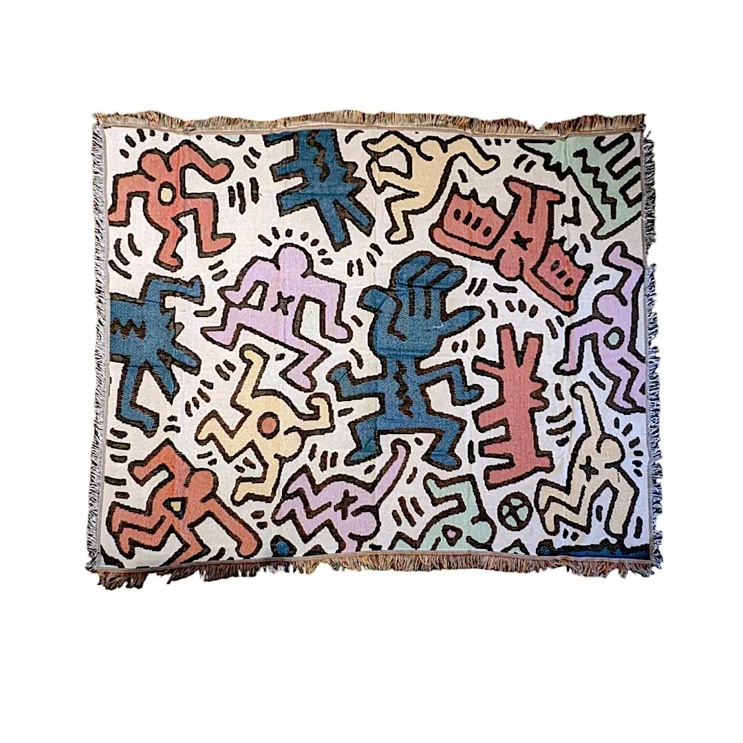 Woven Graffiti Blanket Throw Keith Haring Tapestry Decor Camping Gift House Warming Home Textile Lightweight Tropical Style Soft Breathable Durable Easy Care Winter Blossom Room