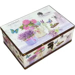 Treasure Box Vintage Wooden + PU Leather Decorative Storage Box With Lid - Trinket, Jewelry & Memento Keepsake Box - Gifts for Kids, Girls, Women & Home Decor (Lavender, Small)