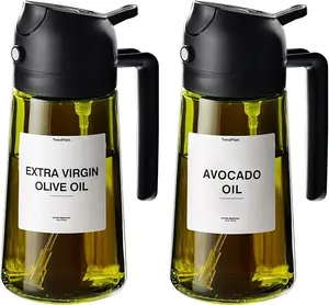 2 Count 2 in 1 Oil Sprayer for Cooking 16oz/470ml Light-Blocking Dark Olive Oil Dispenser Bottle Kitchen Premium Dark Green Glass Food-Grade Mister for Air Fryer BBQ