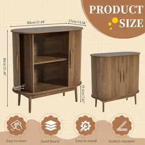 Small Sideboard Buffet Cabinet with Storage, Sliding Doors, 31" Wood Narrow Accent Storage Cabinet, Modern Buffet Table for Kitchen, Living Room (Walnut)