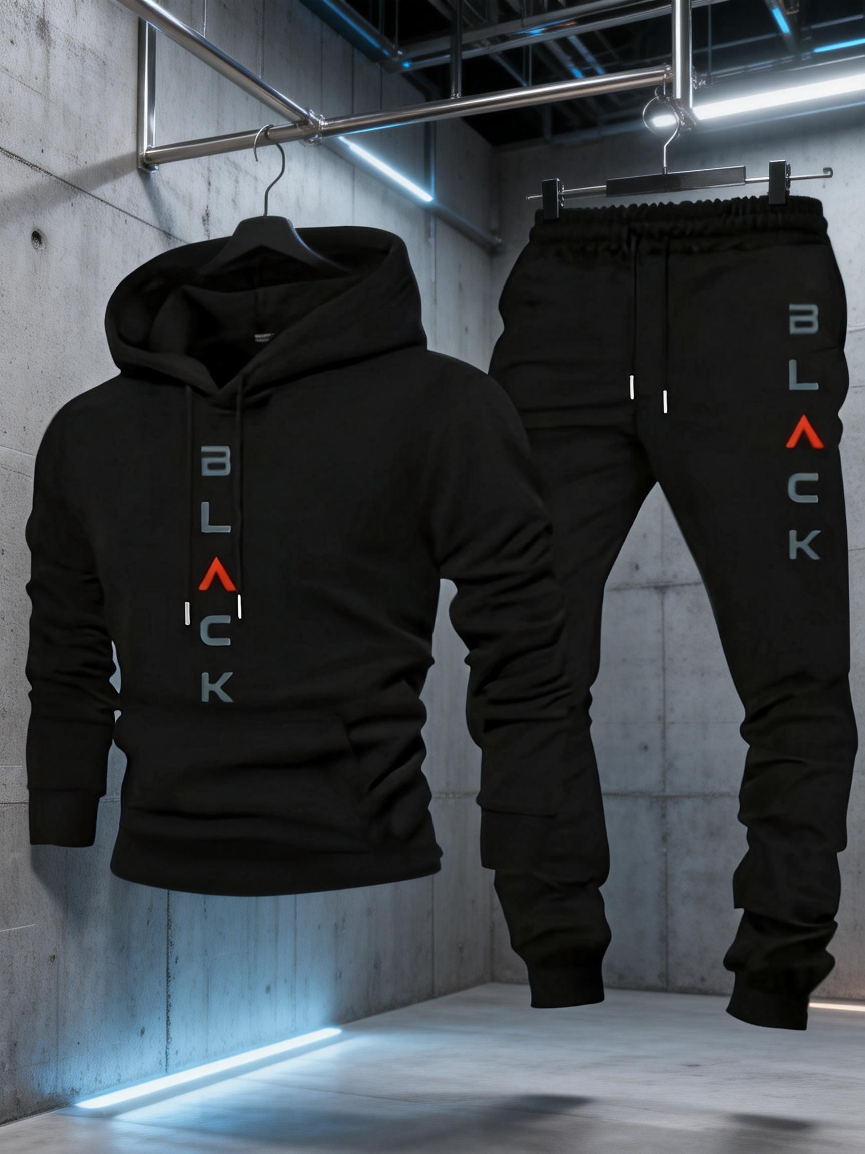 2026 new men's two-piece hoodie set with letter print, casual sports jogger pants, suitable for spring, autumn, and winter, made from soft and comfortable fabric, ideal for everyday casual wear