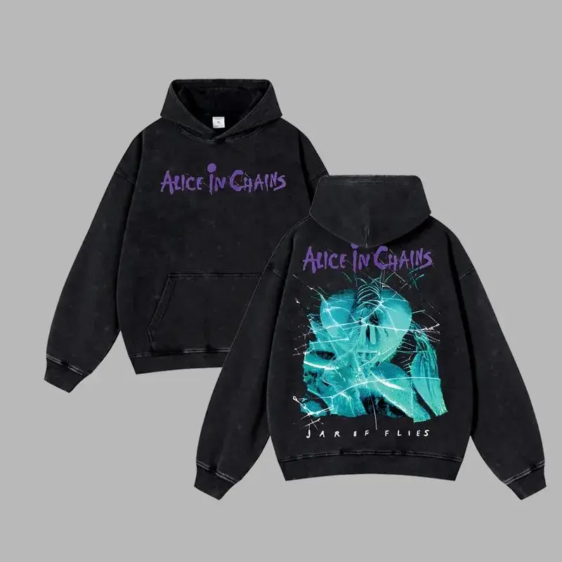 Alice In Chains “Jar Of Flies” Inspired Washed Hoodie, Vintage 90s Grunge Rock Streetwear Unisex