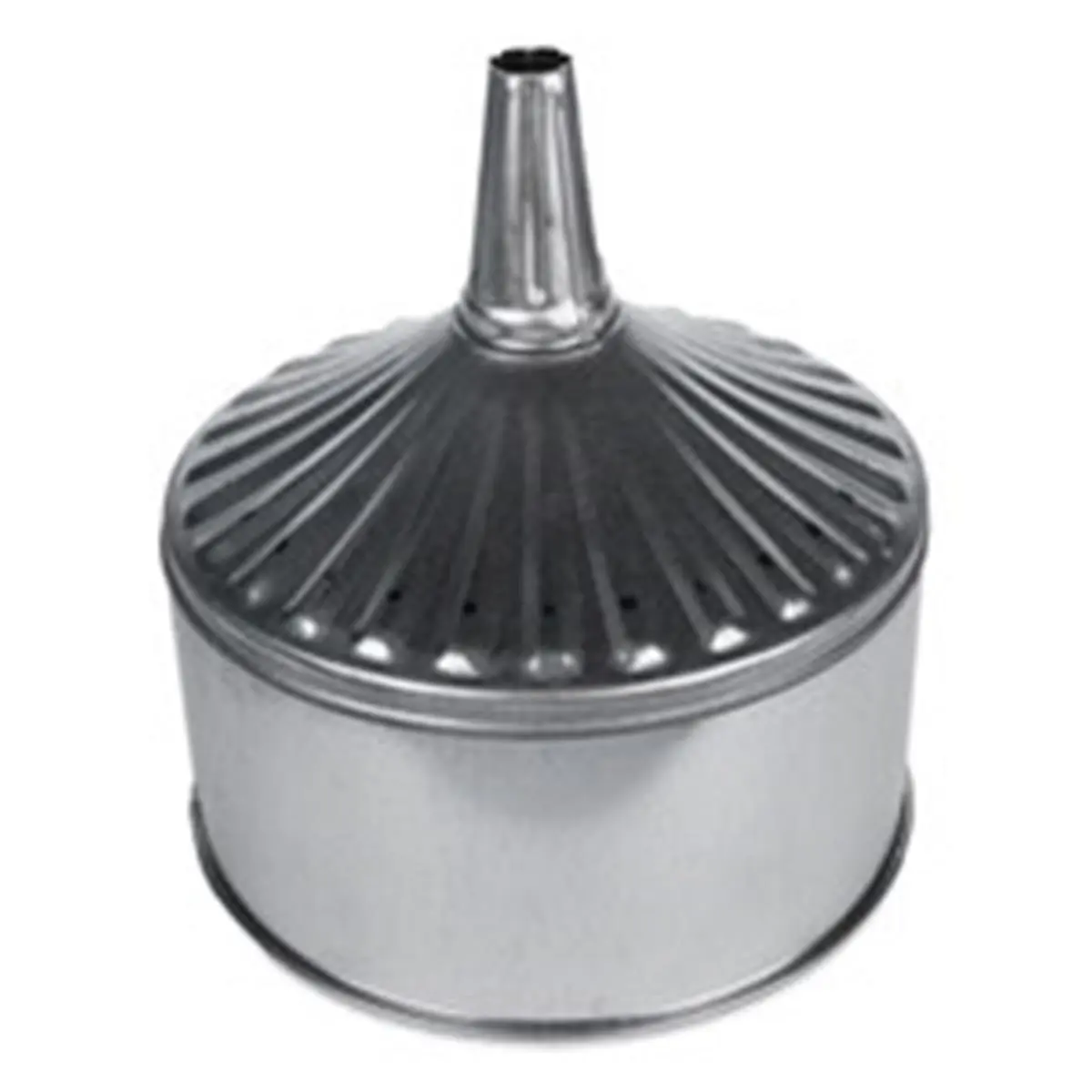 Wirthco Heavy Duty Galvanized Steel Funnel, 12 qt, 11-Inch with Vented Center Spout and Removable Mesh Filter, 50 Grit Mesh Screen, Fully Wired Top Band, Vented Spout, Deeply Formed Ribs