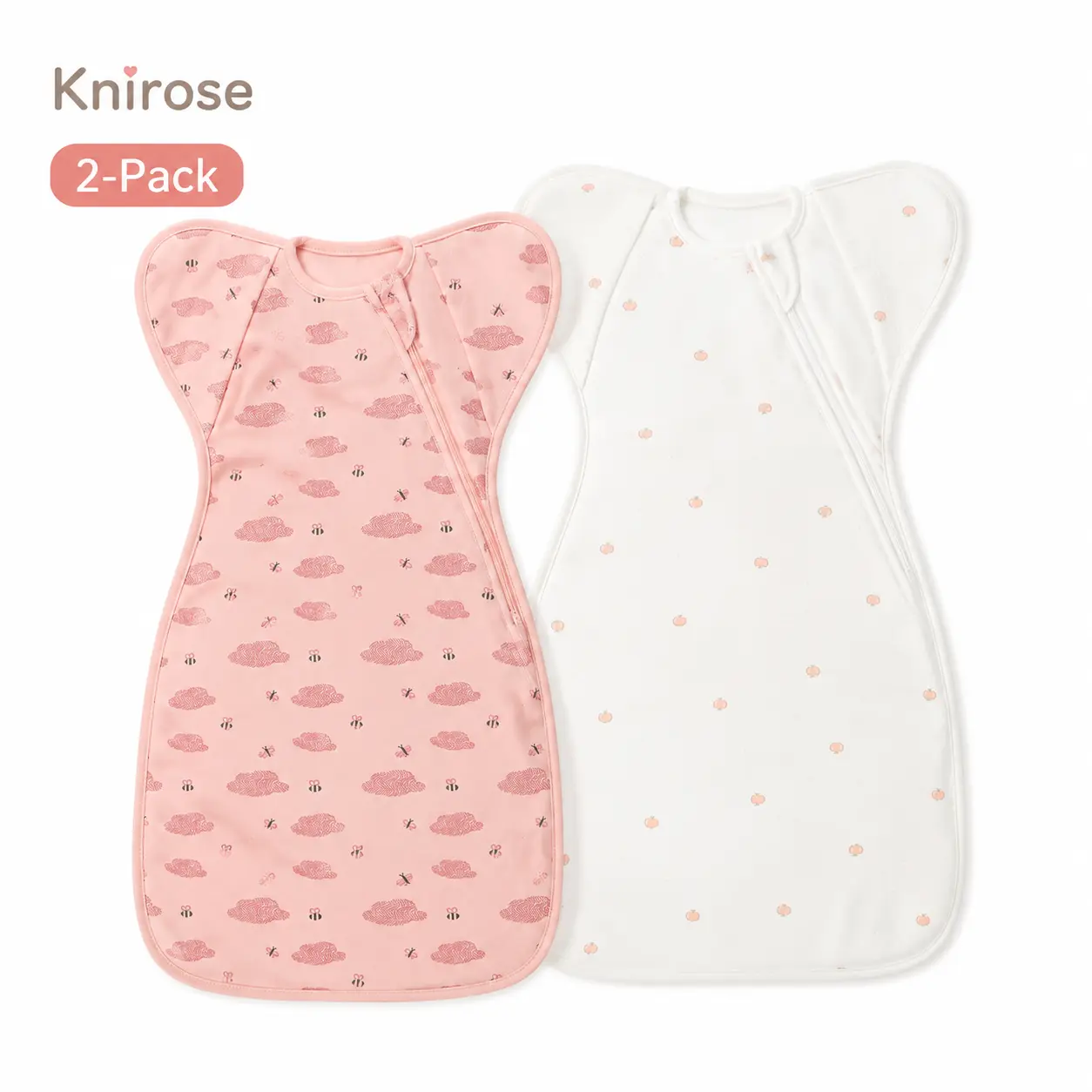 Knirose Sleep Sacks for Baby 2-Pack, Arms Up Swaddle Transition Sleep Sack, Ultra Soft Cotton Wearable Blanket, 2-Way Zipper, Breathable Baby Sleepwear, Fun Print Baby Clothing, Inspired by Footed Pajama Comfort for Newborns, Infants & Toddlers