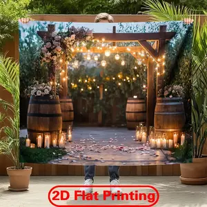 2D Flat, Rustic Charm Wedding Polyester Fabric Photography Backdrop & Party Banner - Large Indoor/Outdoor Event Decor with Durable Easy-Hang Design for Weddings, Baptisms, Eid al-Fitr, Valentine
