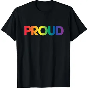 PROUD - Rainbow LGBTQ Gay Pride Month T-Shirt Pure Cotton Graphic Tees Menswear Top: Gifts for Men & Women